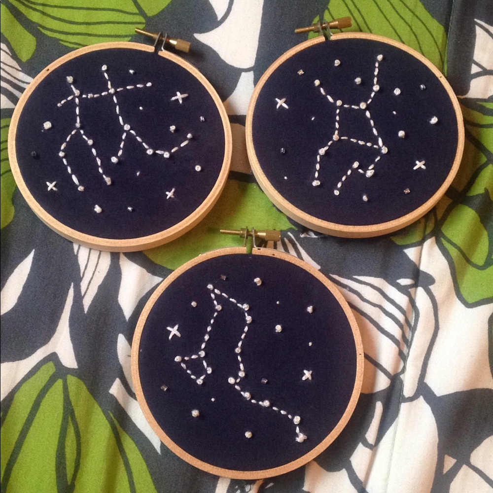 Handmade Zodiac Sign Embroidery Hoops(Gemini SOLD)